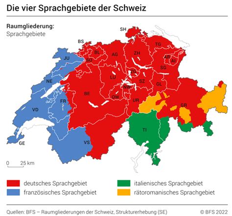 die vier sprachgebiete der schweiz language regions map federal