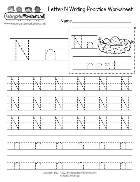 printable letter  writing practice worksheet  kindergarten