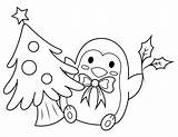 Coloring Christmas Penguin Tree Pages Printable sketch template