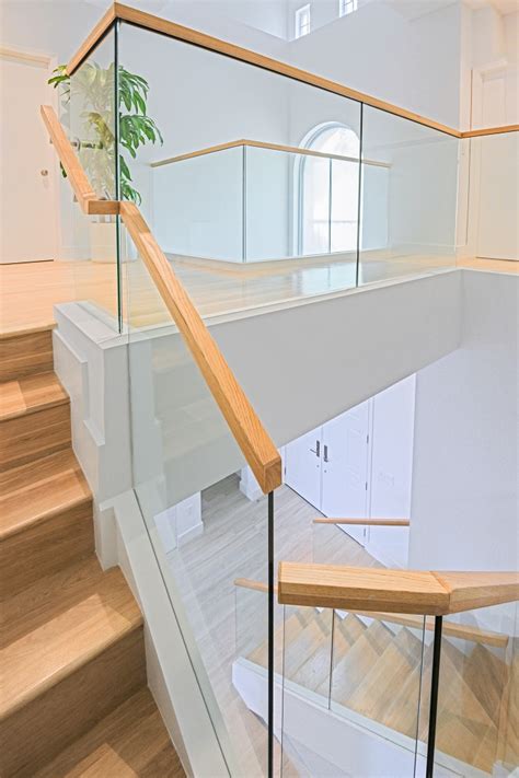 glass railings wooden cap rails bella stairs