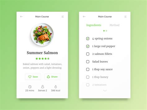 recipes app cooking app home cooking app design mobile design salad leaves food app salmon