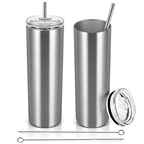 pknoclan 20 oz stainless steel skinny tumbler 2 pack double wall silver