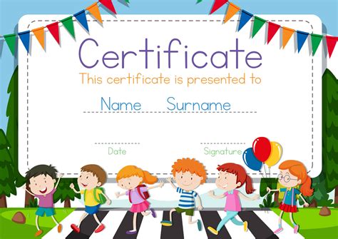 certificate template  children crossing road background  regard
