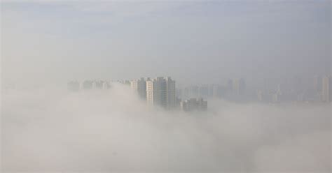 a chinese city was shrouded in an ethereal thick fog this morning