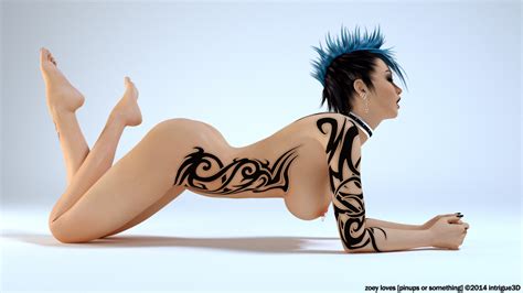 hot naked babe with sexy tattoo poses solo