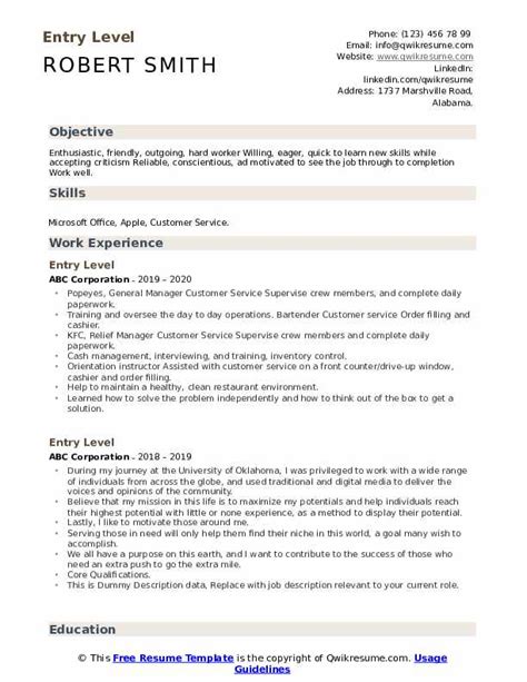 entry level resume samples qwikresume