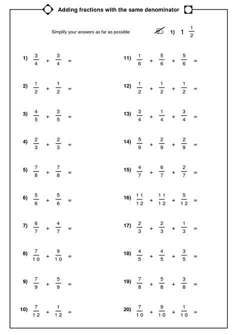 images  worksheets adding fractions   denominators