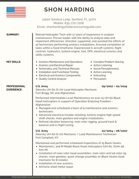 military  civilian resume examples template  word federal