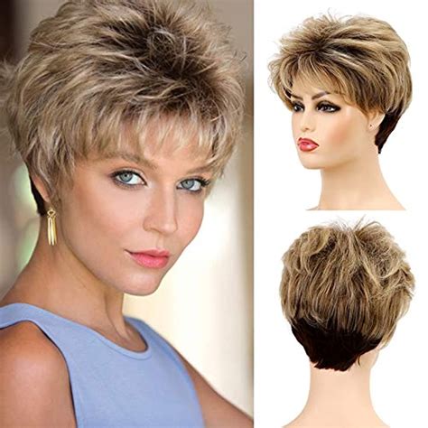 Baruisi Short Pixie Cut Wigs For Women Blonde Mixed Brown Synthetic