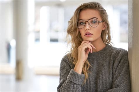 wallpaper blonde glasses women open mouth sweater blue eyes