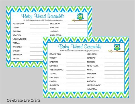 baby shower word scramble game answer key printable baby shower games