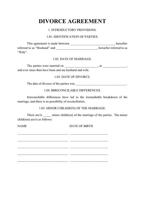 divorce agreement template fill  sign