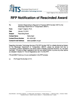 rfp award email sample fill  printable fillable blank