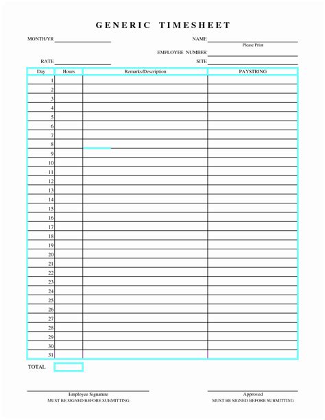 monthly timesheet template  printable  printable