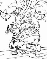 Balloons Coloring Tigger Pages Birthday Cake sketch template