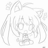 Chibi Coloring Pages Cute Cat Anime Girl Drawing Line Easy Color Print Drawings Printable Ears Kids Colouring Draw Book Deviantart sketch template