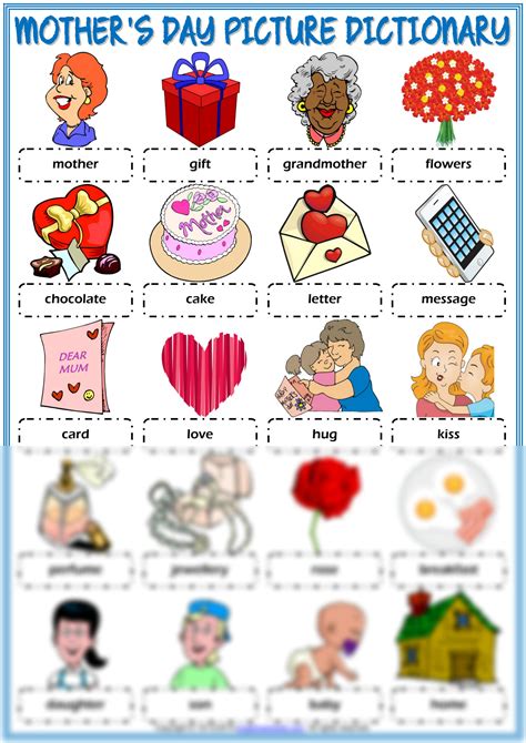 solution mothers day vocabulary esl picture dictionary worksheet