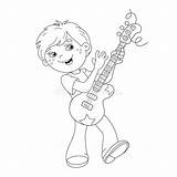Guitar Playing Boy Coloring Cartoon Outline Kids Drawing Illustration Stock Vector Book Cello Getdrawings Set Depositphotos sketch template