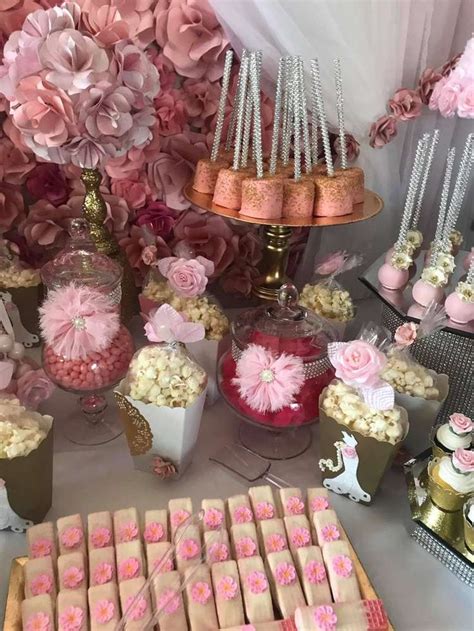Pink Gold White And Roses Bridal Wedding Shower Party Ideas Photo
