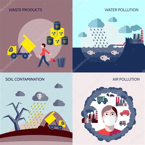 Pollution Icons Flat Set Stock Illustration By ©macrovector 49635977