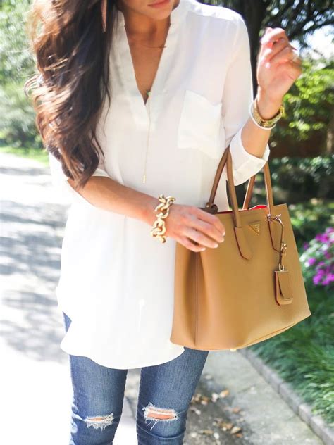 beige  neck long sleeve loose blouse casual summer outfits fashion