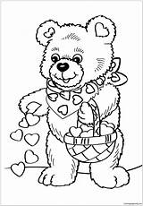 Valentines Bear Lovely Coloring Color Pages sketch template