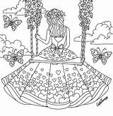 Coloring Pages Girl Girls Sitting Swing Sheets Adult Heart Printable Color Cute Para Swings Painting Visit Tessa sketch template