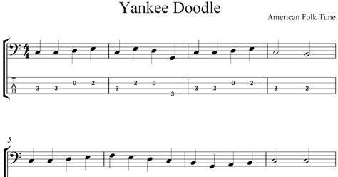 Free Bass Guitar Tab Sheet Music Yankee Doodle