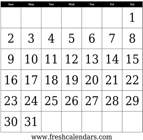 blank template   days  calendar printable    day