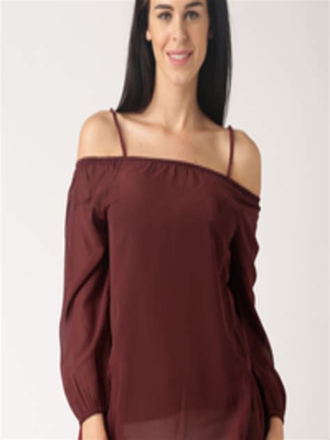 buy    maroon polyester cold shoulder top tops  women  myntra