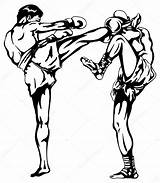 Thai Boxing Illustration Fighting Muay Kickboxing Vector Drawing Stock sketch template