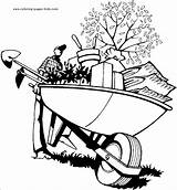 Coloring Pages Gardening Tools Wheelbarrow Gardener Garden Colouring Color Kids Drawing Tool Para Sheets Plants Nature Food Drawings Wheel Printable sketch template