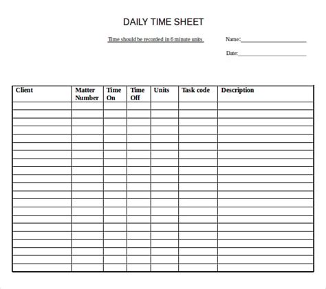 daily timesheet template word  template printable