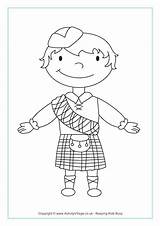 Coloring Pages Scottish Scotland Colouring Plaid Boy Kids Flag Kilt Terrier Girl Standing Map St Printable Haggis Burns Getcolorings Template sketch template
