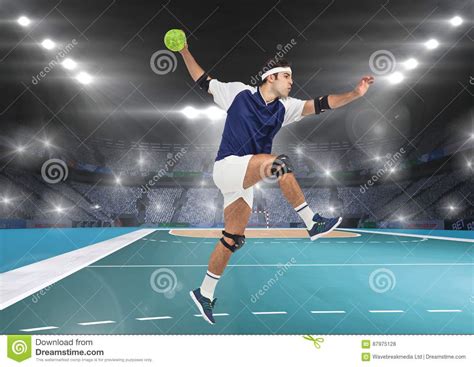 Athlete Playing Handball Against Stadium In Background