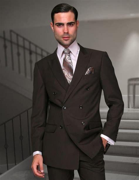 statement tzd  brown double breasted suit pc  wool italy studio menwear