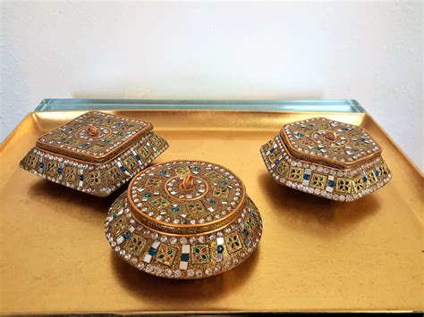 twos company bejeweled gold trinket boxes  gold tone etsy