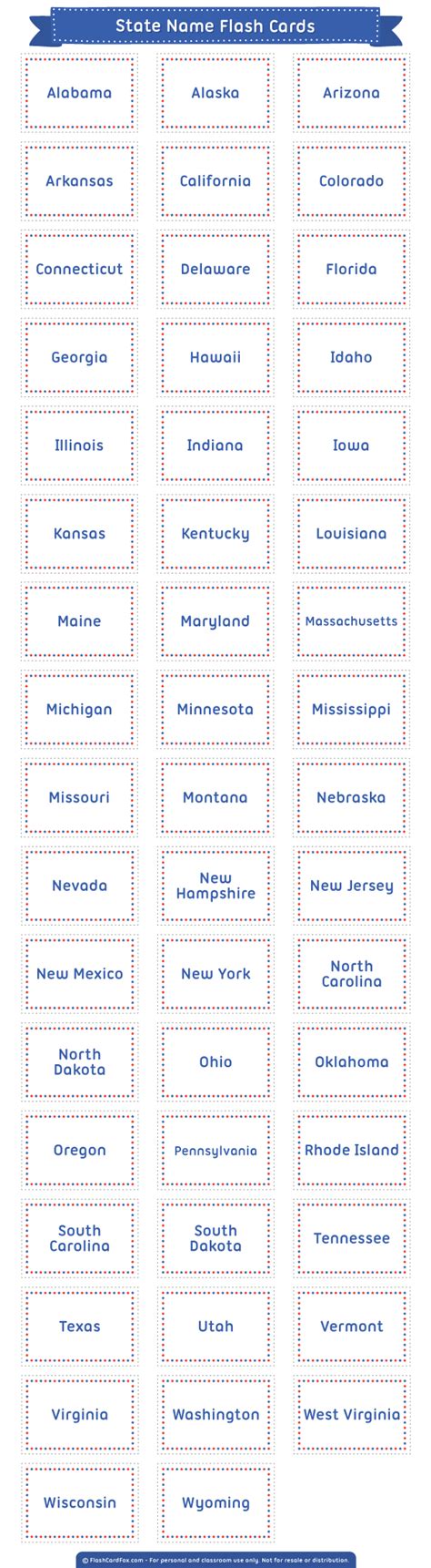 printable state  flash cards
