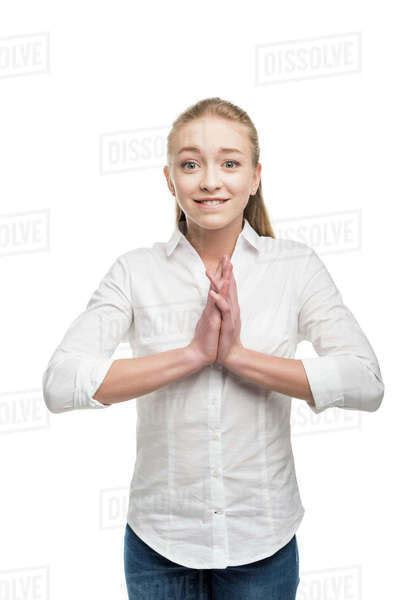 emotional caucasian teenage girl holding hands