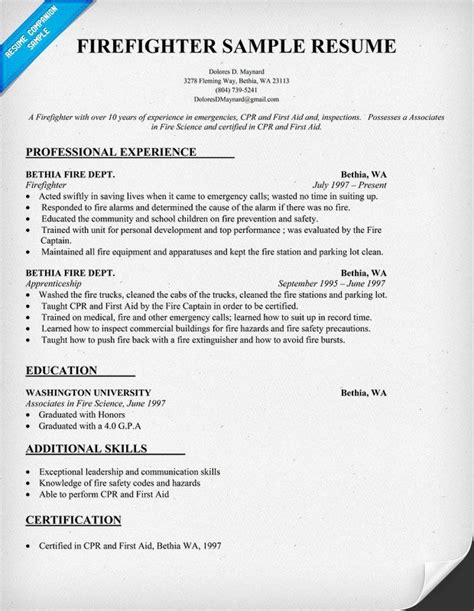 firefighter resume ideas  pinterest sample emt resume