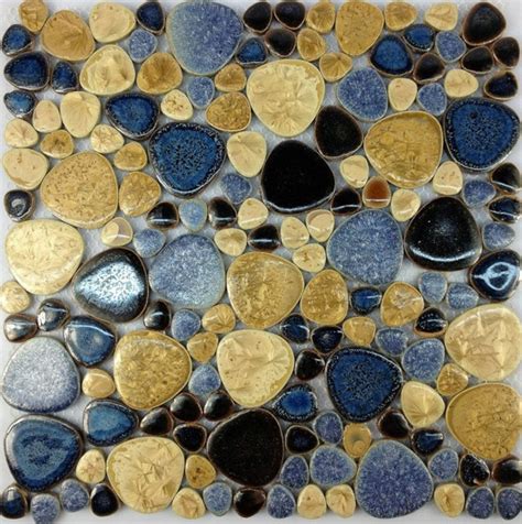 blue beige pebble porcelain mosaic for kitchen backsplash etsy