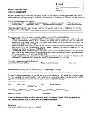 printable mental health intake assessment form templates  submit