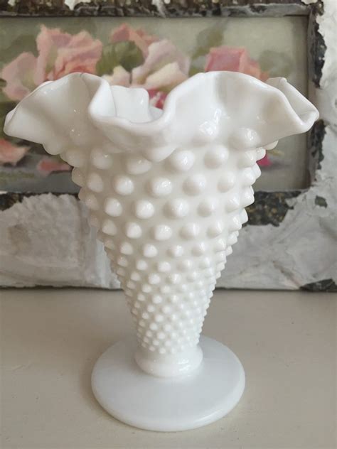 Fenton Hobnail Milk Glass Vase Handkerchief Edge White Bud Etsy