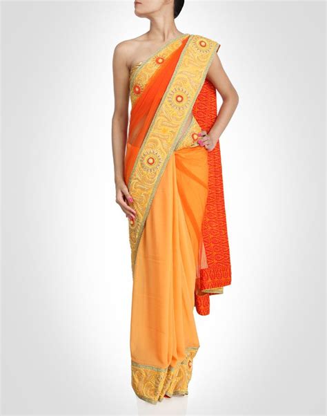 orange sari  ornate borders shop  wwwkimayain indian outfits pakistani fashion