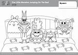 Monsters Little Bed Five Coloring Pages Jumping Super Simple Color Songs Song Printables Supersimple sketch template