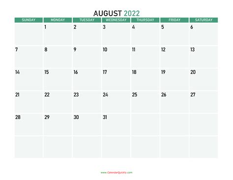 august  printable calendar calendar quickly