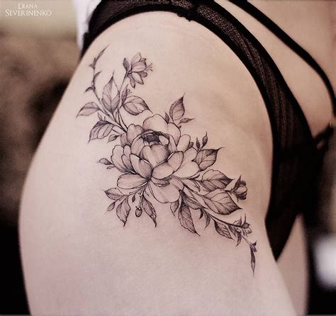 inspired flowers tattoo design on hip by dianaseverinenko flower thigh tattoos flower hip