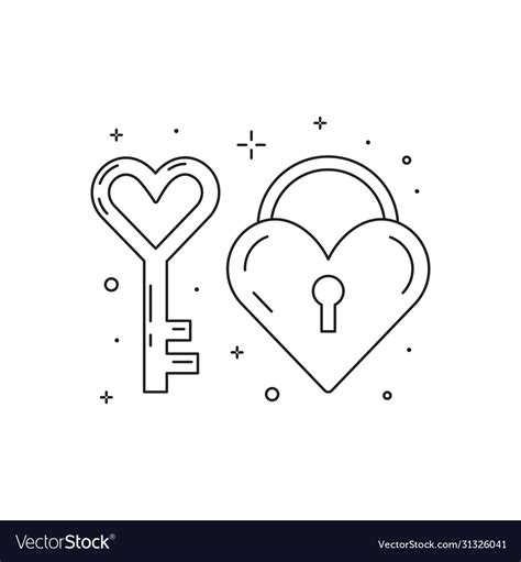 Heart Key And Love Lock Line Icons Royalty Free Vector Image