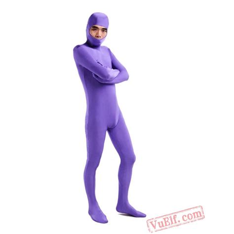 purple open face lycra spandex bodysuit zentai suit