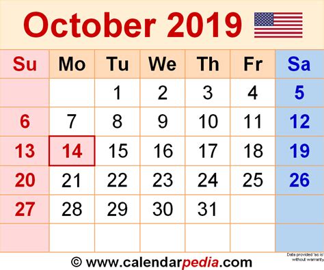 october  calendar templates  word excel